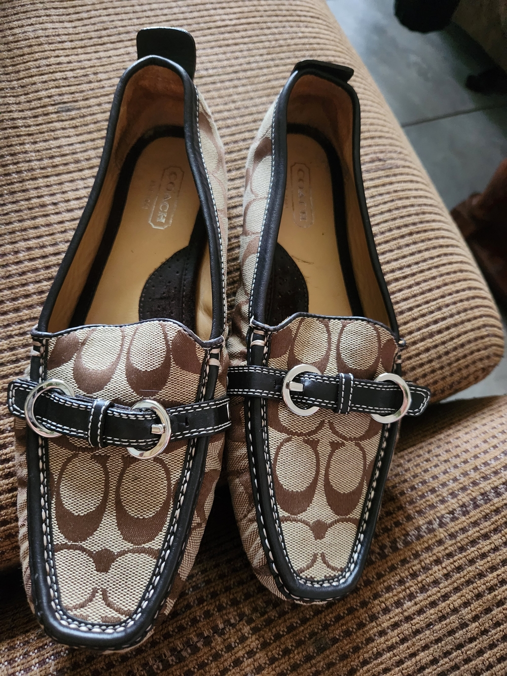 Coach Brown Signature Canvas Buckle Loafers